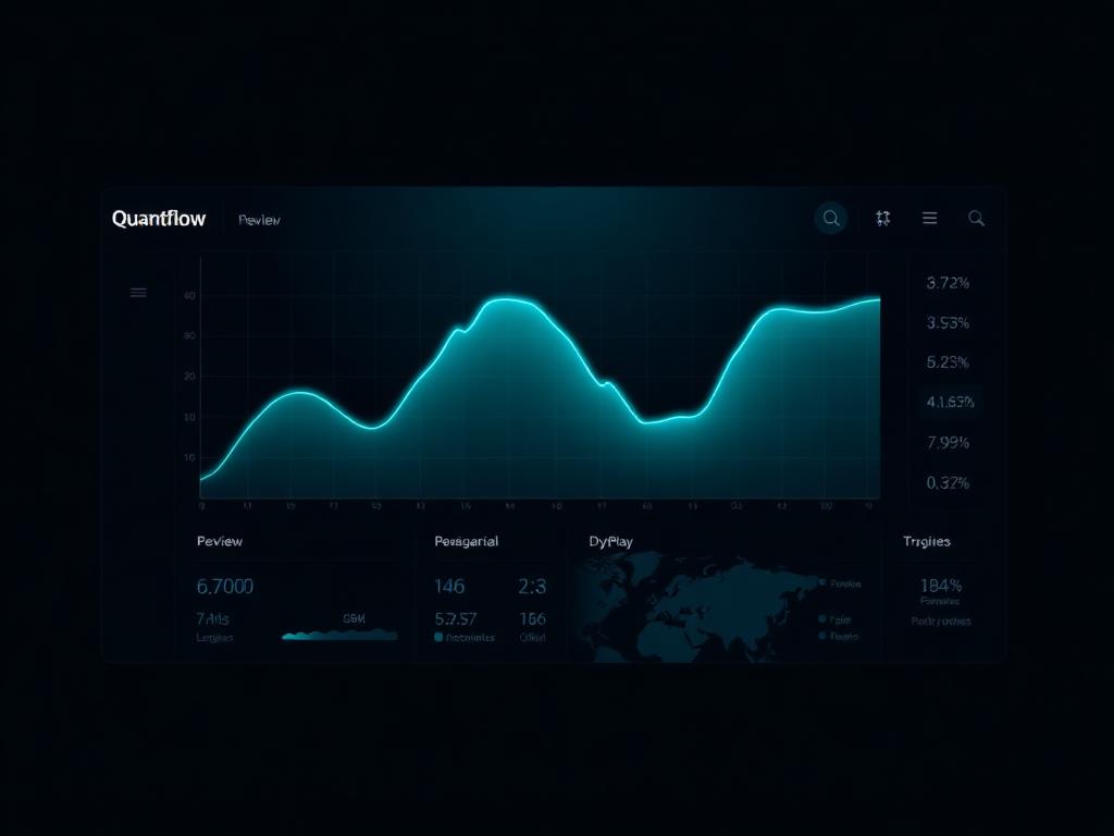 Abstract preview of the QuantFlow analytics dashboard with a glowing cyan market chart