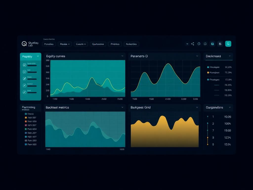 Abstract preview of the Quant Strategy Lab research dashboard with backtest charts